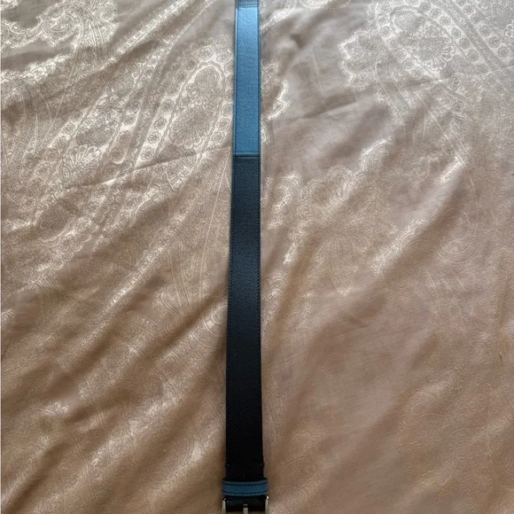 Burberry Black and Blue Leather Belt with Silver Buckle